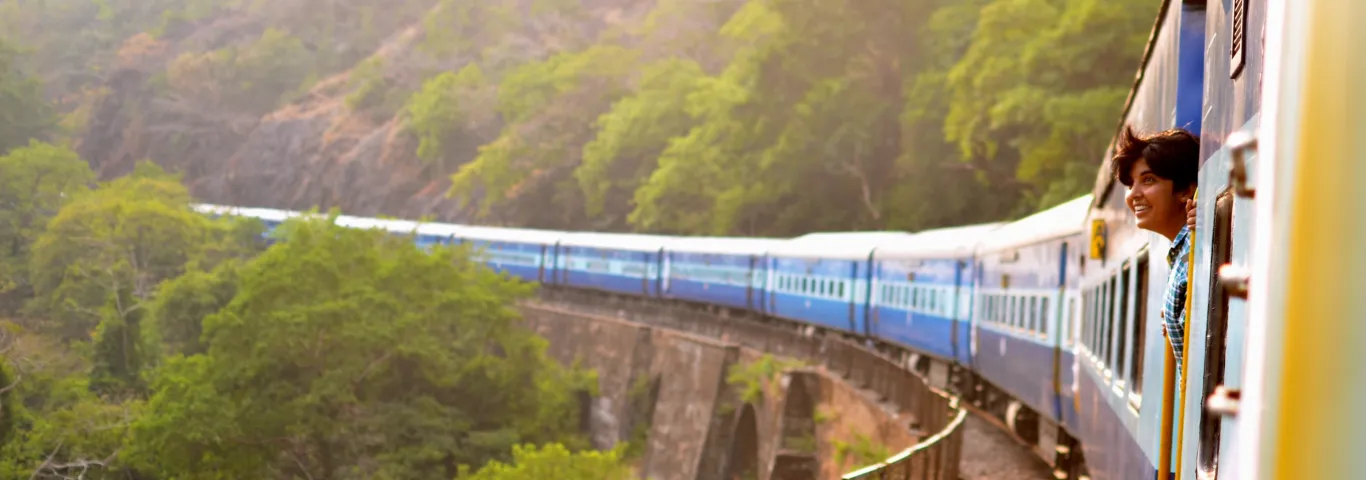 Student looking out train
